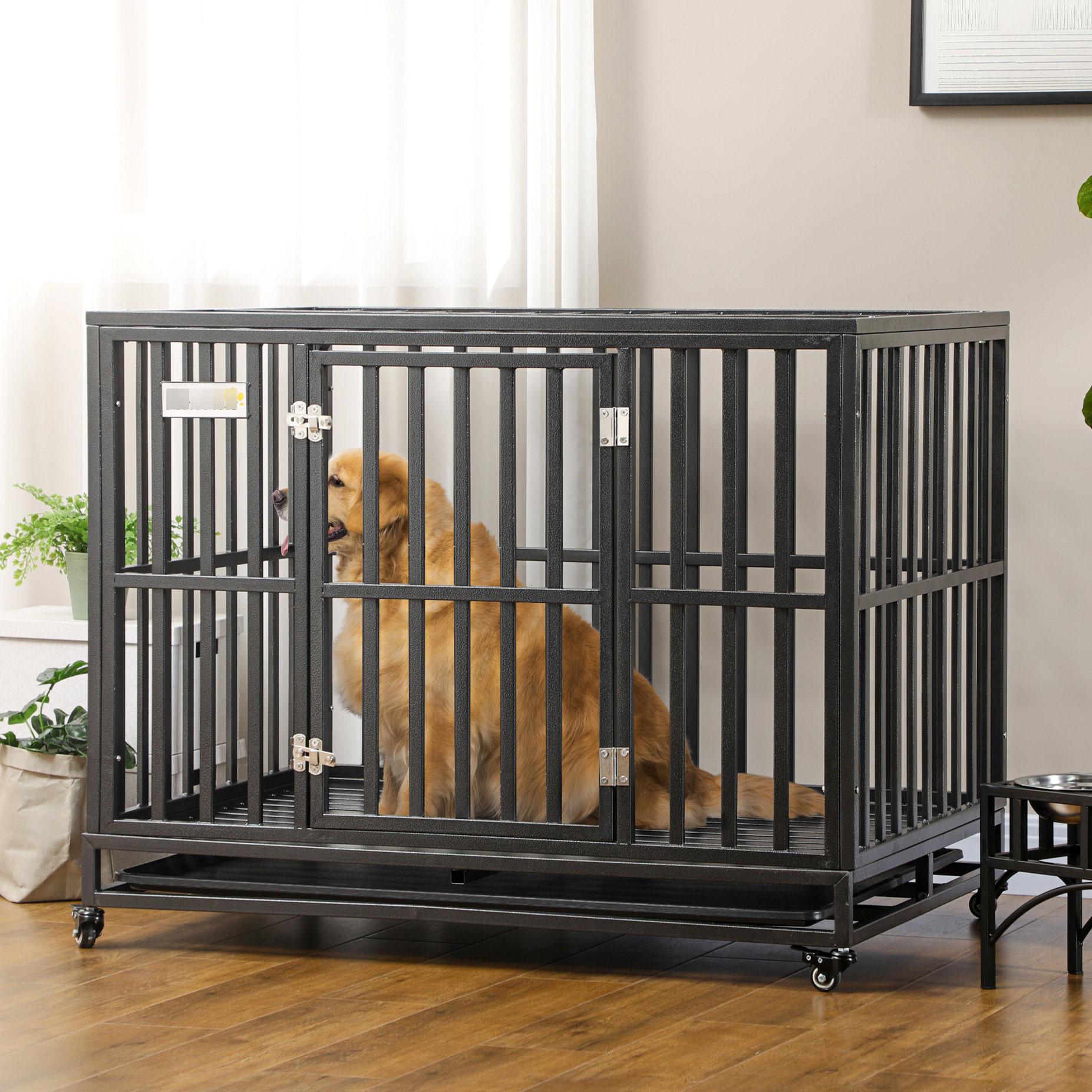 August Grove Heavy Duty Dog Crate With Lockable Wheels, Pinching ...